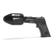 Black silicone pistol-shaped anal plug with a textured grip.