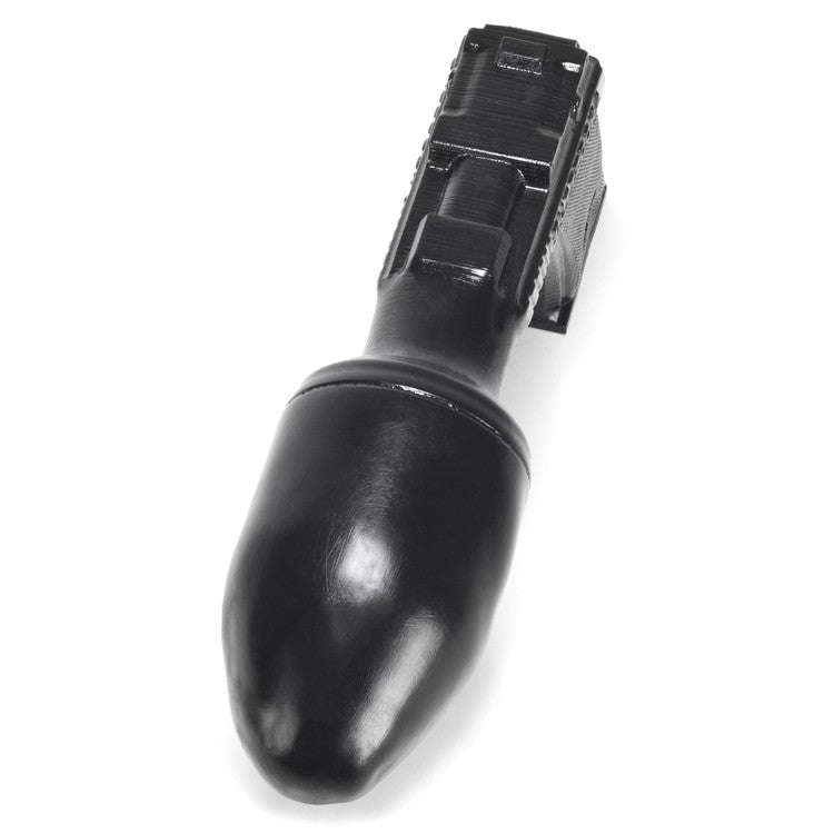 Black silicone pistol-shaped anal plug with a tapered barrel.