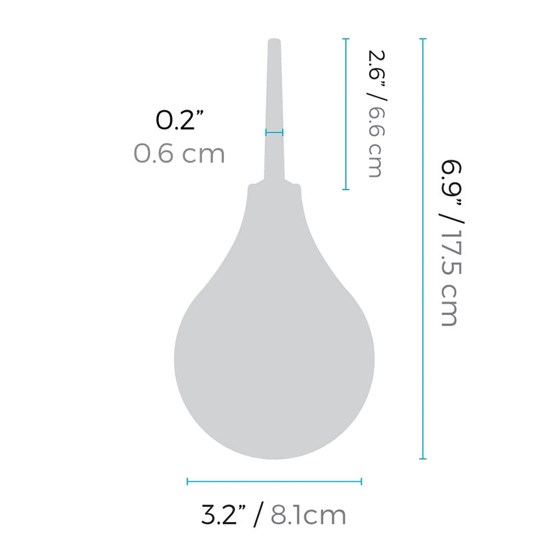 Diagram of an enema bulb with dimensions.