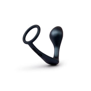 Black silicone cock ring and prostate plug with a curved shaft.