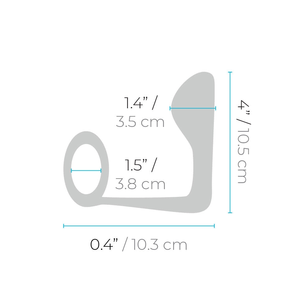 Silicone cock ring and prostate plug with dimensions.