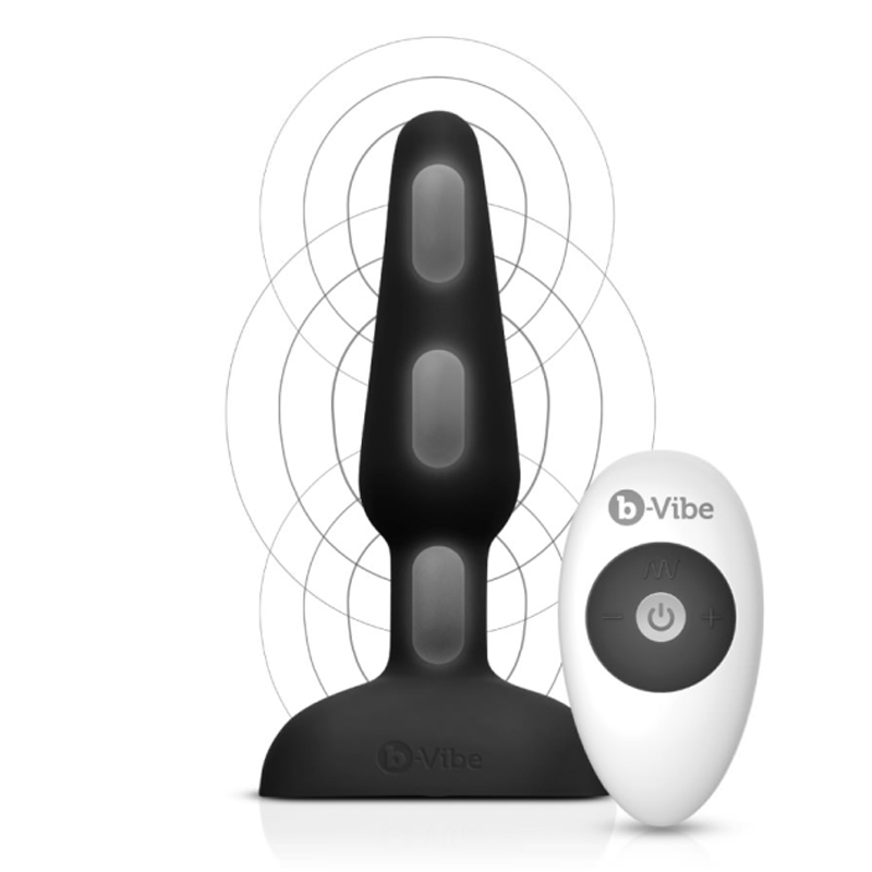 Black silicone Trio Plug vibrating anal toy with remote control.