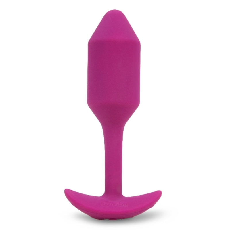 A rose-colored silicone vibrating snug plug with a flared base.