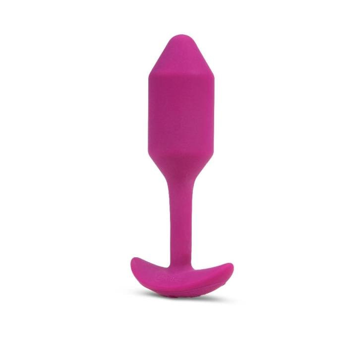 A rose-colored silicone vibrating anal plug with a flared base.