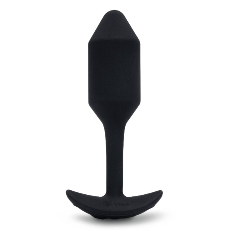Black silicone vibrating snug plug with a flared base.