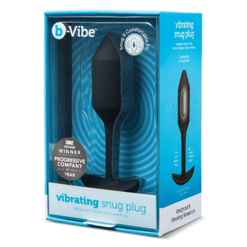 A black b-Vibe vibrating snug plug in its packaging.