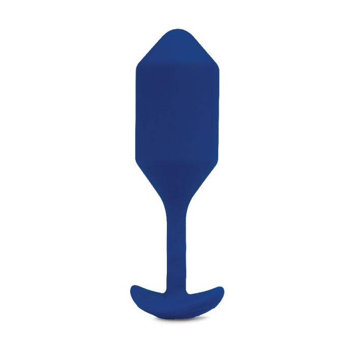 Navy blue silicone vibrating anal trainer with a flared base.