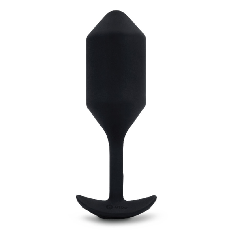Black silicone vibrating snug plug with a flared base.