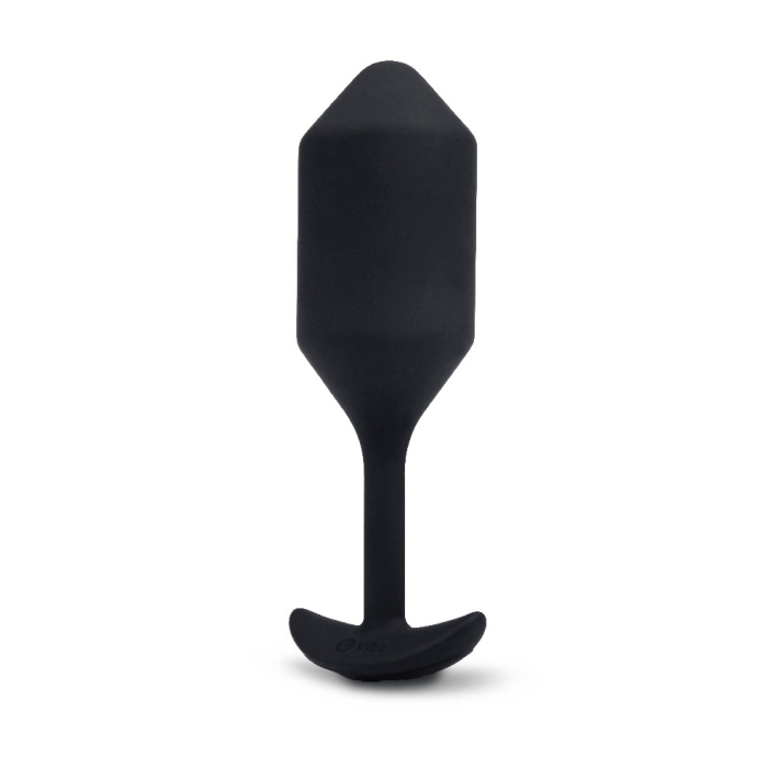 Black silicone vibrating snug plug with a flared base.
