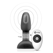 Black vibrating anal plug with rotating beads and remote control.