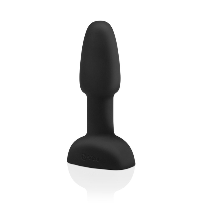 Black vibrating anal plug with a flared base and the b-Vibe logo.