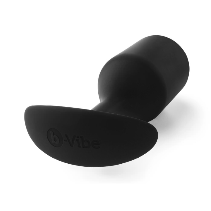 Black b-Vibe weighted silicone anal plug with a flared base.