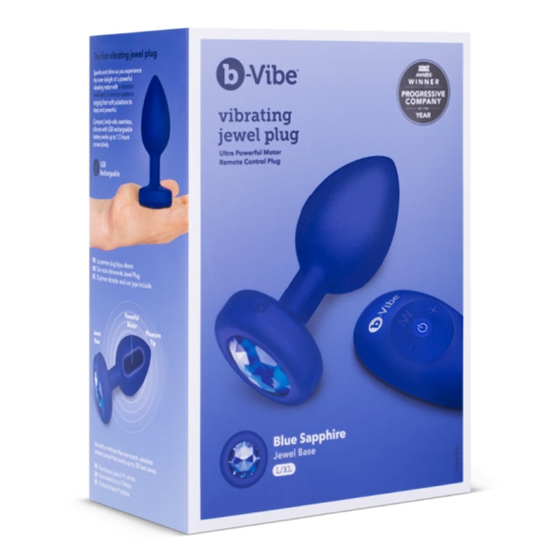 b-Vibe navy blue vibrating jewel anal plug, L/XL size.