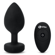 Black silicone vibrating anal plug with remote control.