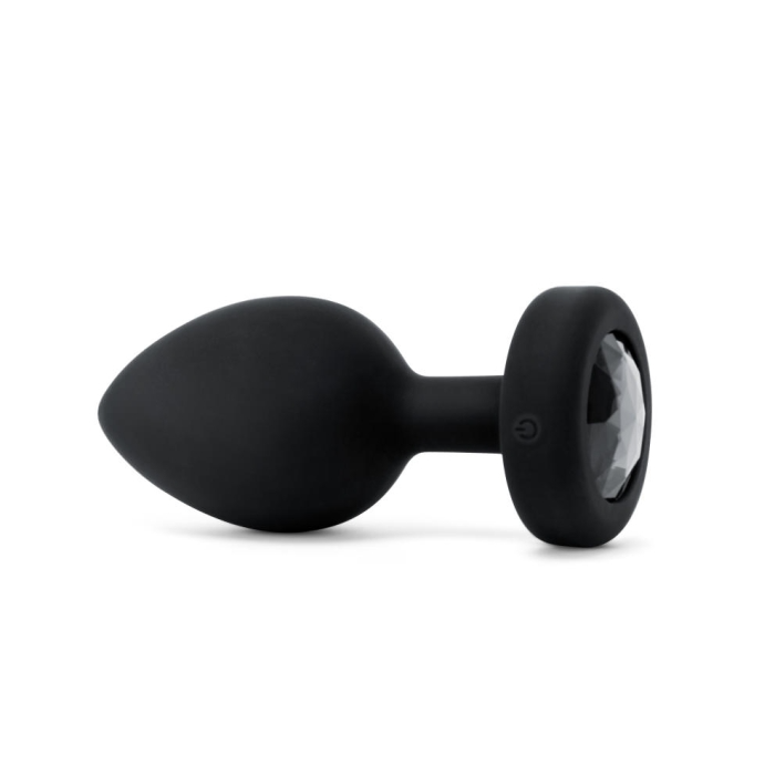 Black silicone vibrating anal plug with a jewel accent.
