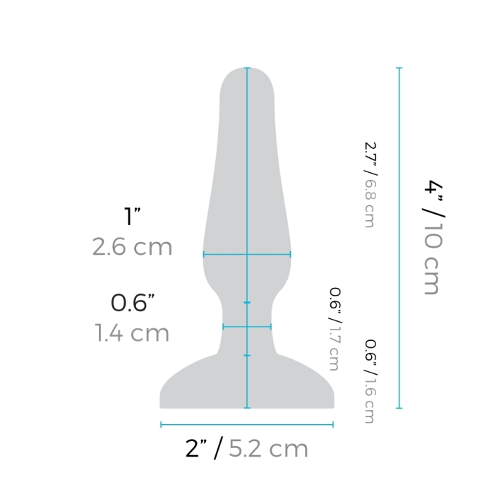 Diagram of a black silicone anal plug with dimensions.