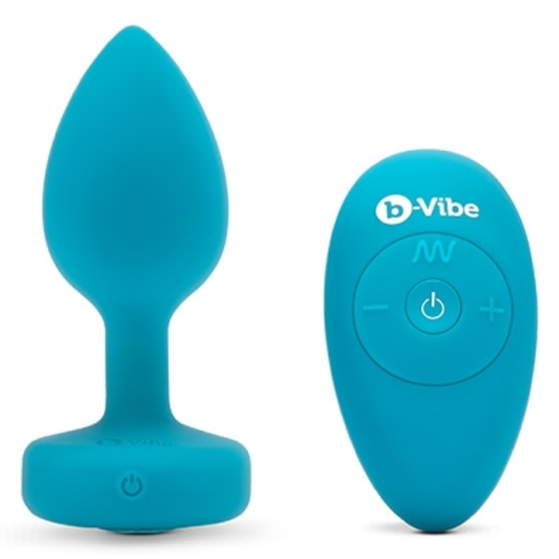 Teal b-Vibe vibrating jewel anal plug with remote.