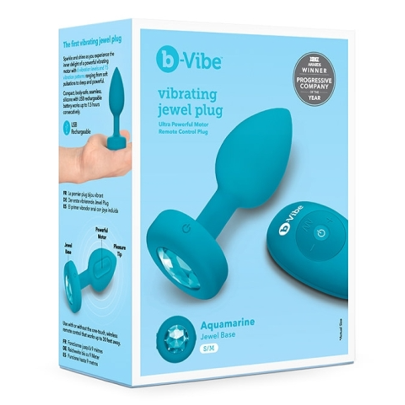 Teal b-Vibe vibrating jewel anal plug with remote control.