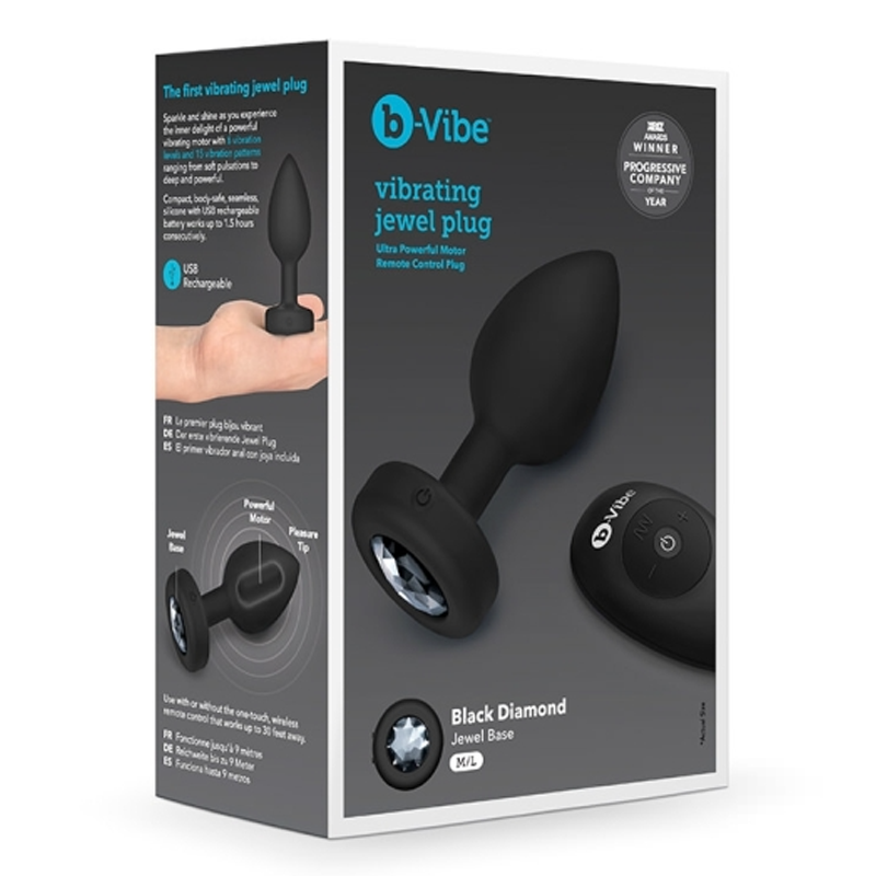Black vibrating jewel anal plug with remote control.