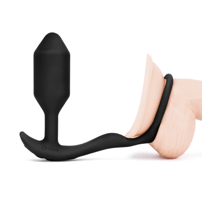 Black vibrating weighted butt plug and penis ring.