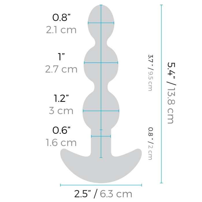 Fuchsia silicone vibrating anal beads with measurements.