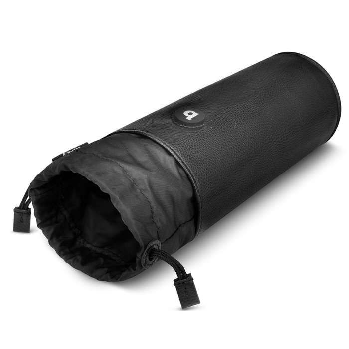 Black leather pouch with drawstring closure and a b-Vibe logo.