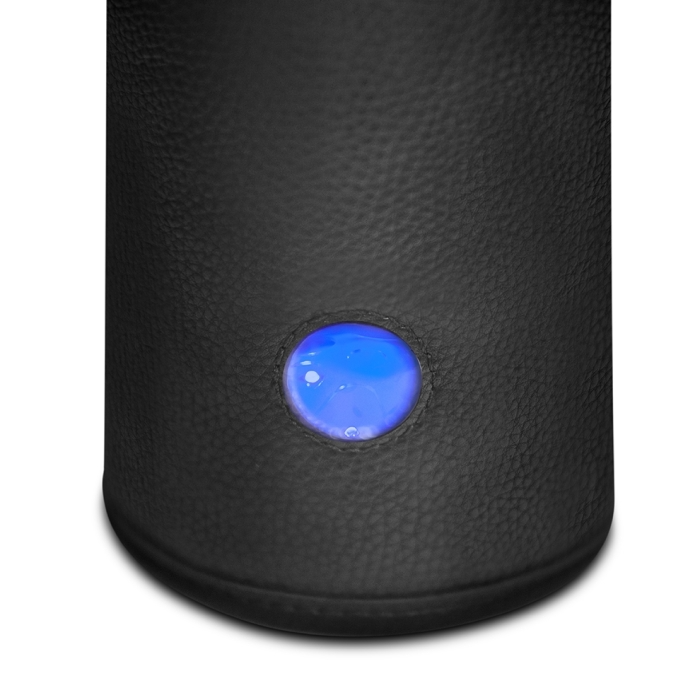 Black UV sterilizer pouch with a blue illuminated button.
