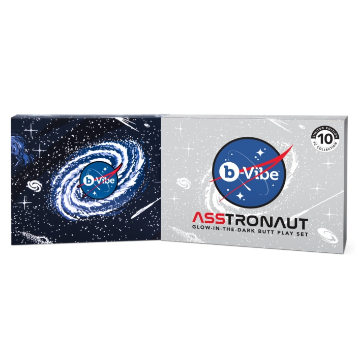 b-Vibe ASStronaut glow-in-the-dark anal training set with space-themed packaging.