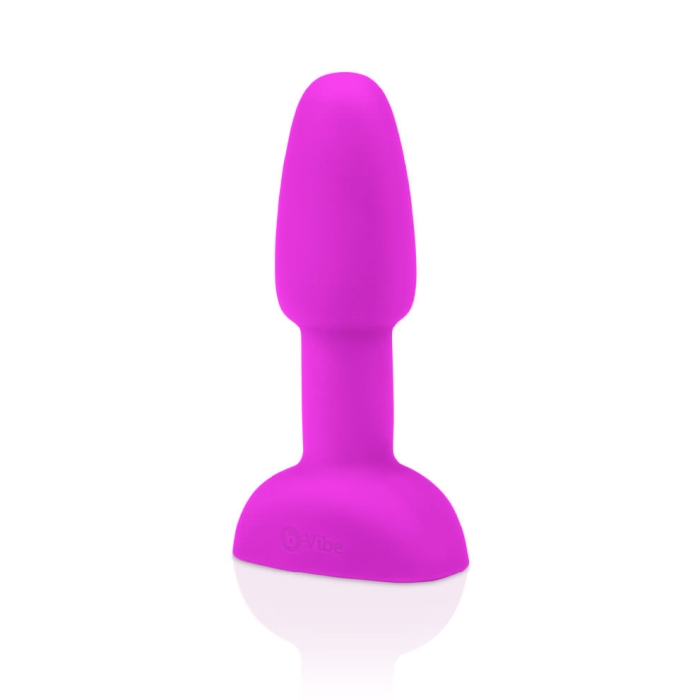 A fuchsia vibrating anal plug with a flared base and a rounded tip.