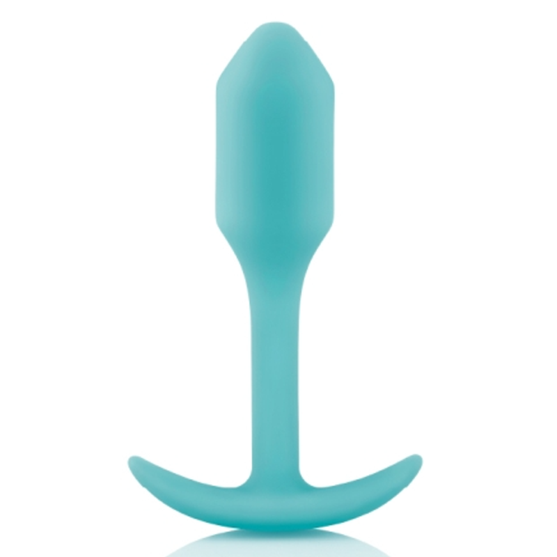 Mint green weighted silicone anal plug with a flared base.