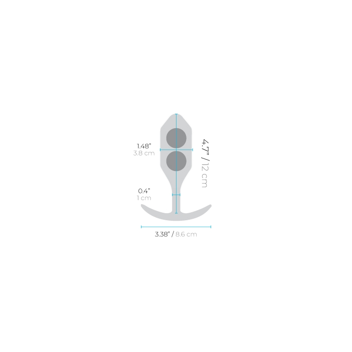 Orange weighted silicone anal plug with dimensions labeled.