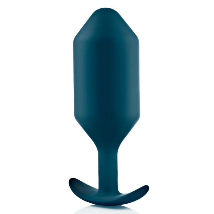 A teal weighted silicone anal plug with a tapered head and flared base.