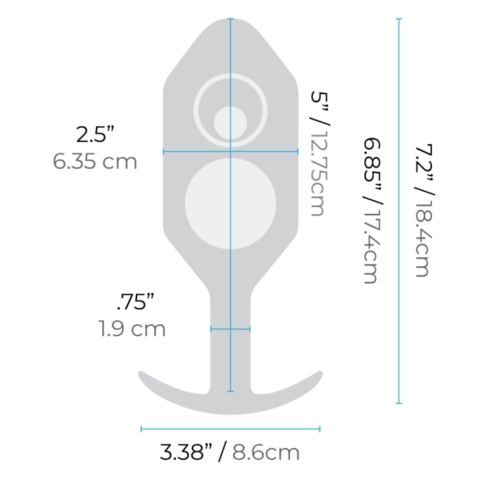 Diagram showing dimensions of a black silicone anal plug.