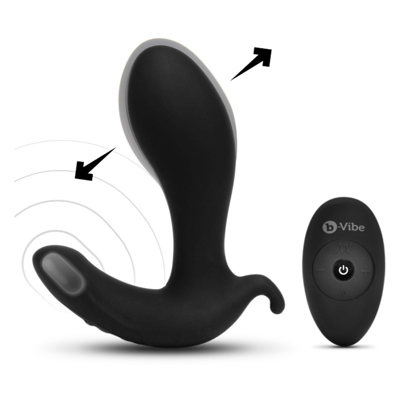 Black remote-controlled prostate vibrator with expanding shaft.