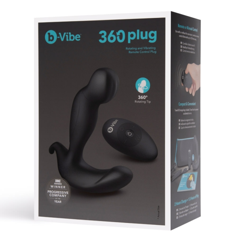 b-Vibe 360 plug, a black rotating remote control prostate plug.