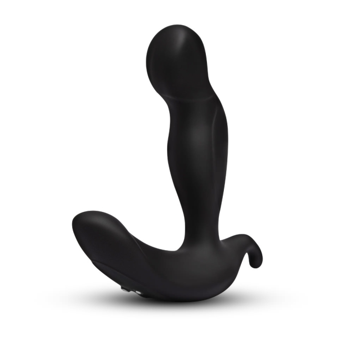 Black silicone rotating remote control prostate plug.