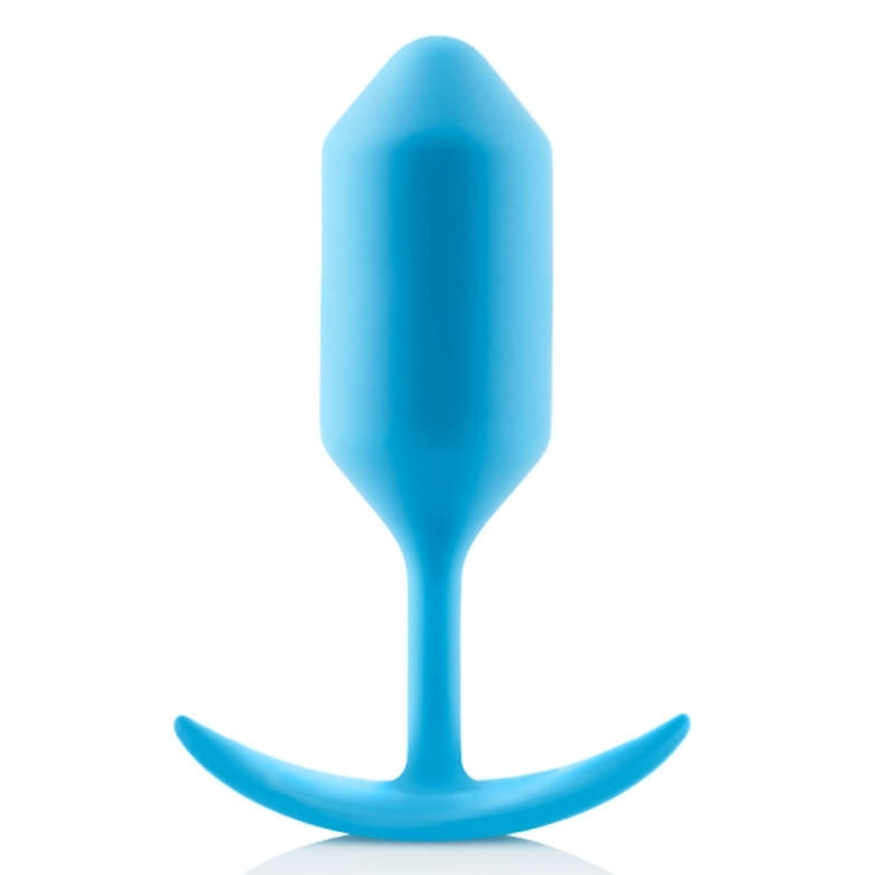 Teal weighted silicone anal plug with a flared base.