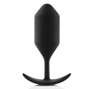 A black weighted silicone anal plug with a flared base.