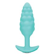 A teal, textured vibrating anal plug with a flared base.
