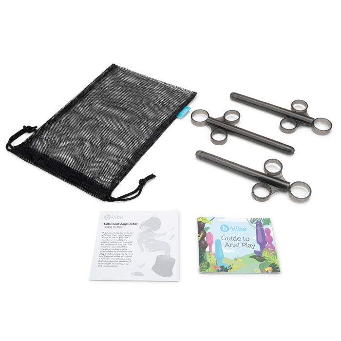Three lube applicators with a mesh bag and two guides.