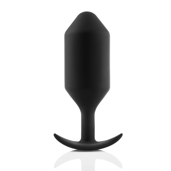 Black silicone anal plug with a flared base.