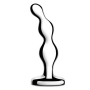 Curved stainless steel anal beads with a flared base.