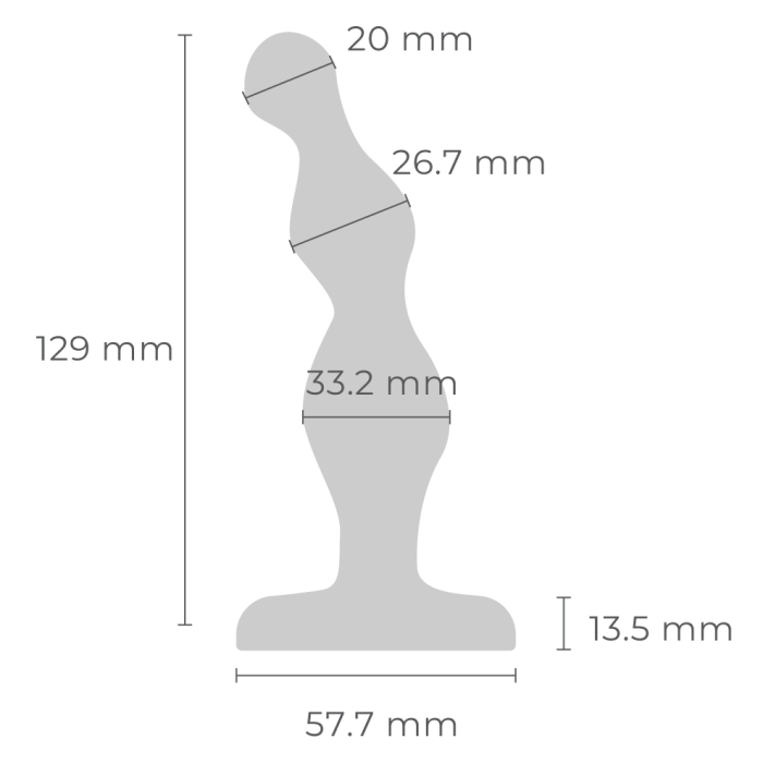 A diagram of weighted stainless steel graduated anal beads with dimensions.