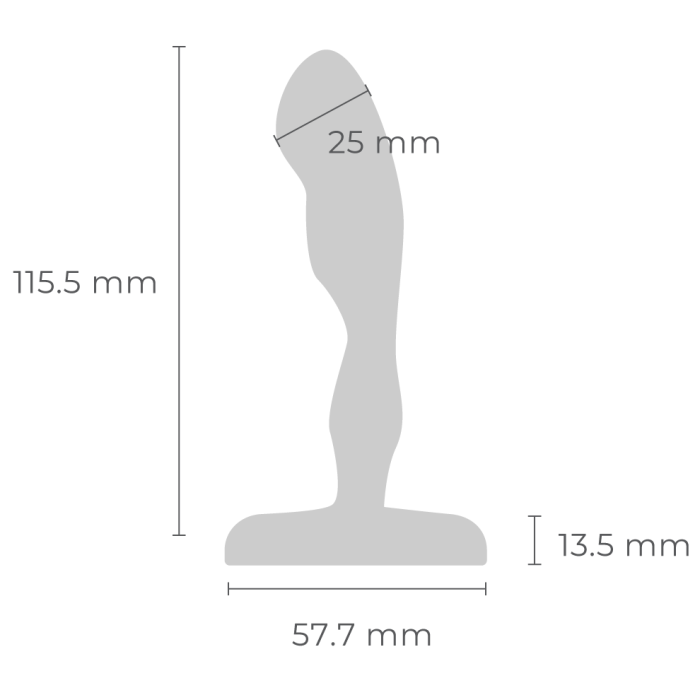 Stainless steel prostate plug with dimensions labeled.
