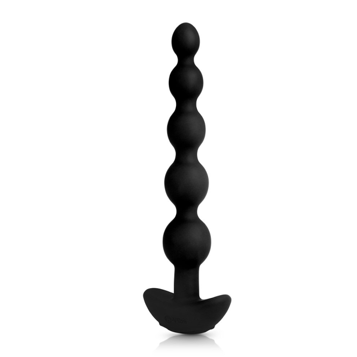 Black vibrating anal beads with a flared base.