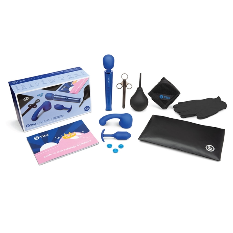 Anal massage and education set with wand, plug, and accessories.