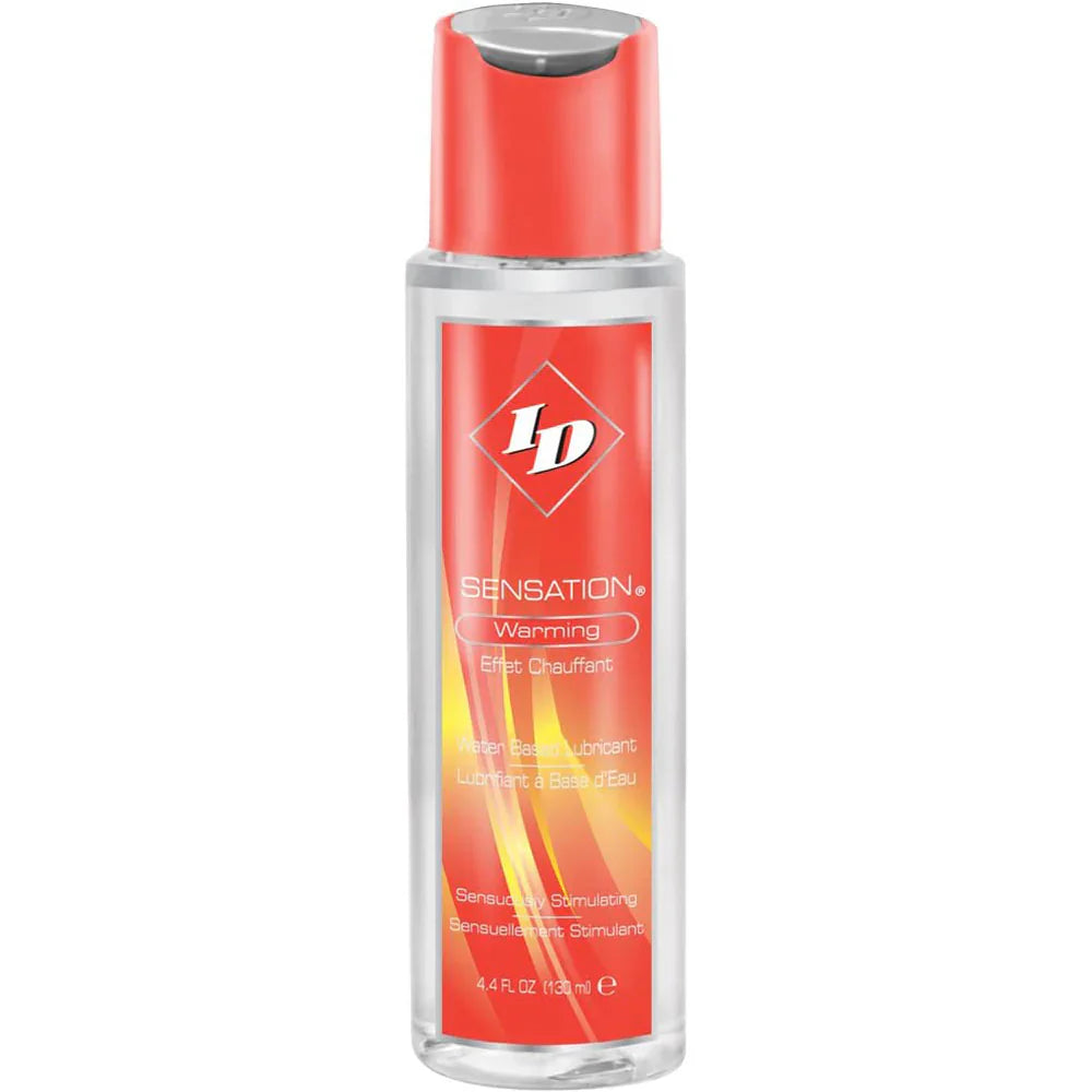 ID Sensation warming water-based lubricant in a clear bottle with a red cap.