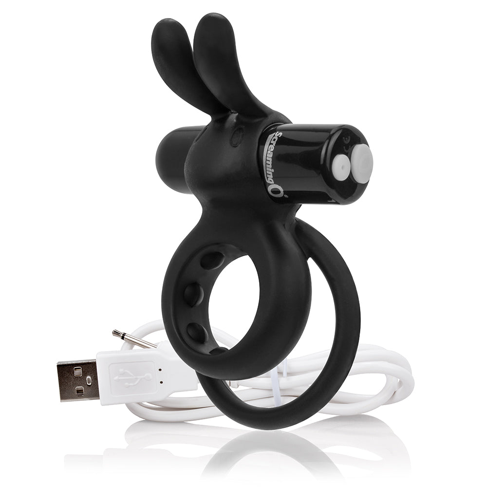 Black rechargeable mini bullet vibrator with USB cable.