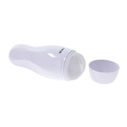White Selopa vibrating vaginal stroker with a removable cap.