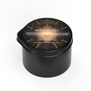 Kama Sutra Pheromone Leather Massage Candle with pour spout.